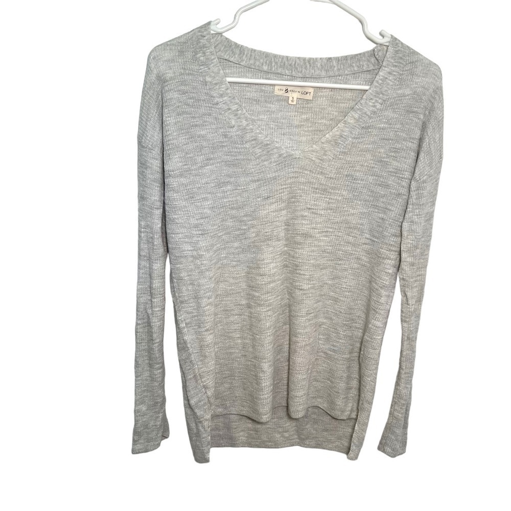 Lou & Grey Women's Sz Small V-Neck Tunic Sweater Light Heather Gray Thin Thermal